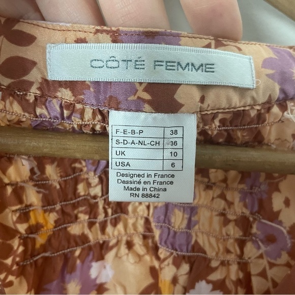 [Cote Femme] Size: 6 Rust Orange Floral Print 100% Silk Sleeveless Tank Top - Picture 5 of 8